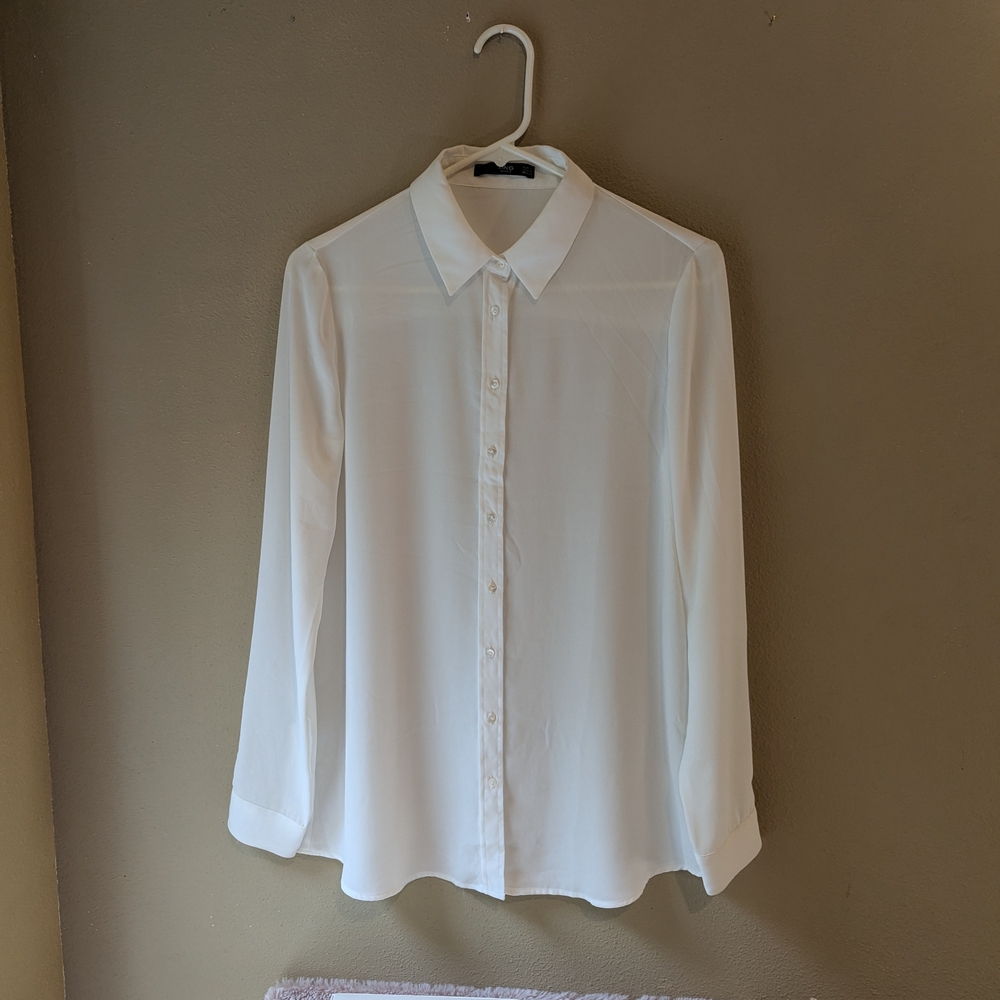 MNG Basics Sheer Cream Button Down Shirt